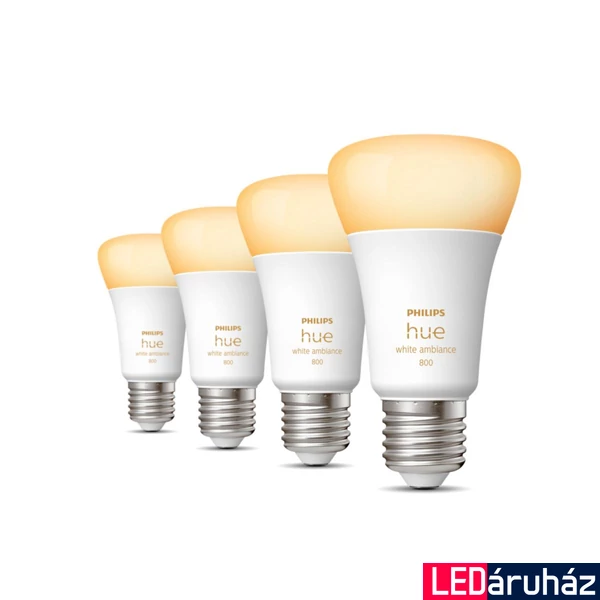 Philips Hue White Ambiance E27 LED fényforrás négyes csomag, 4xE27, 6W, 800lm, 2200-6500K változtatható fehér, 8719514328280