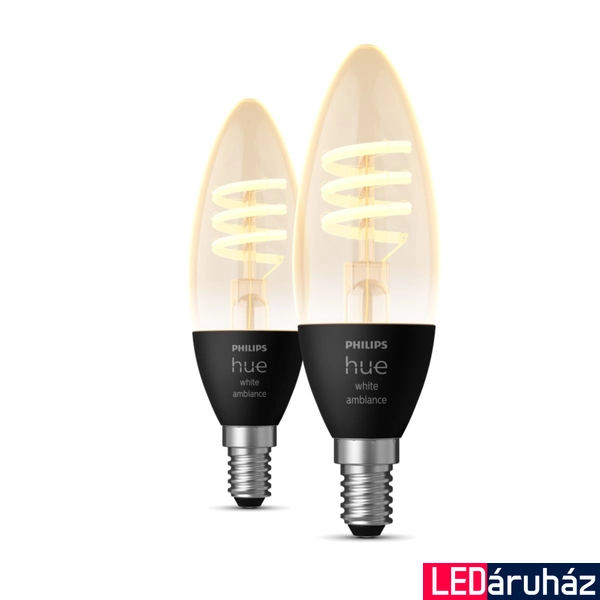 Philips Hue White Ambiance Filament E14 LED gyertya fényforrás dupla csomag, 2xE14, 4,6W, 350lm, 2200K-4500K változtatható fehér, 8719514411869