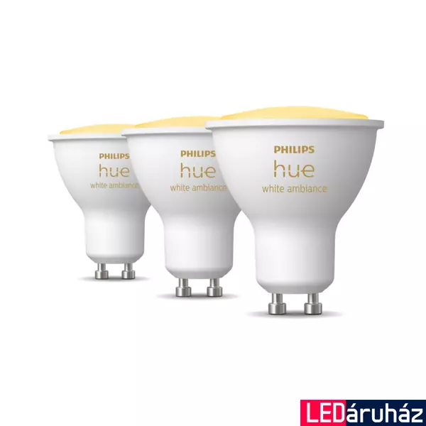 Philips Hue White Ambiance GU10 LED spot hármas csomag, 3xGU10, 5W, 350lm, 2200-6500K változtatható fehér, 8719514342804