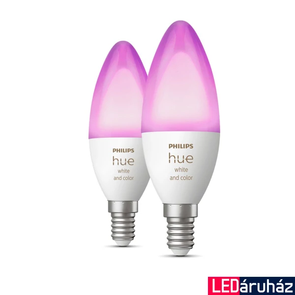 Philips Hue White and Color Ambiance E14 LED gyertya dupla csomag, 2xE14, 4W, 470lm, RGBW 2000-6500K, 8719514356719