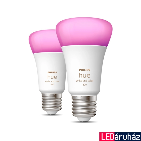 Philips Hue White and Color Ambiance E27 LED fényforrás dupla csomag, 2xE27, 6,5W, 830lm, RGBW 2000-6500K,, 8719514328365