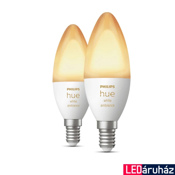 Philips Hue White E14 LED gyertya dupla csomag, 2xE14, 4W, 470lm, 2200-6500K változtatható fehér, 8719514356733