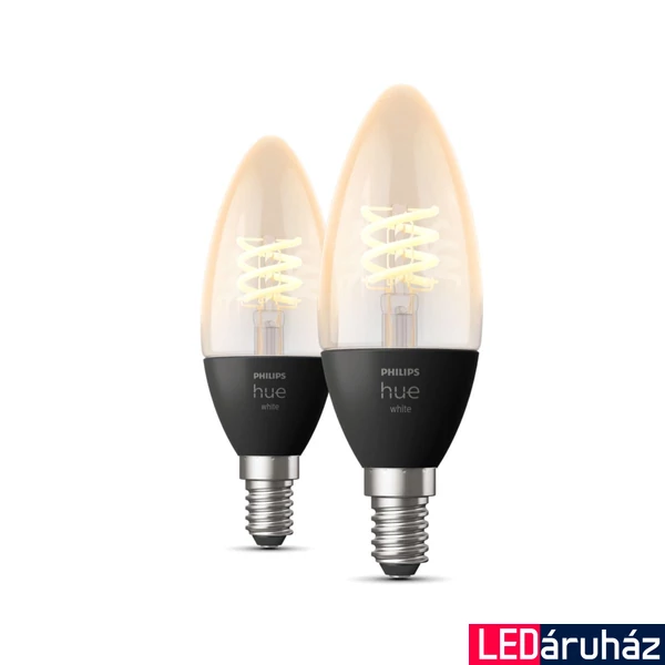Philips Hue White E14 LED gyertya filament vintage fényforrás dupla csomag, 2xE14, 4,5W, 300lm, 2100K ultra-melegfehér, 8719514302211