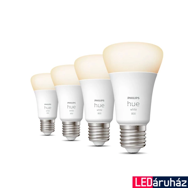 Philips Hue White E27 LED fényforrás négyes csomag, 4xE27, 9W, 806lm, 2700K melegfehér, 8719514319141