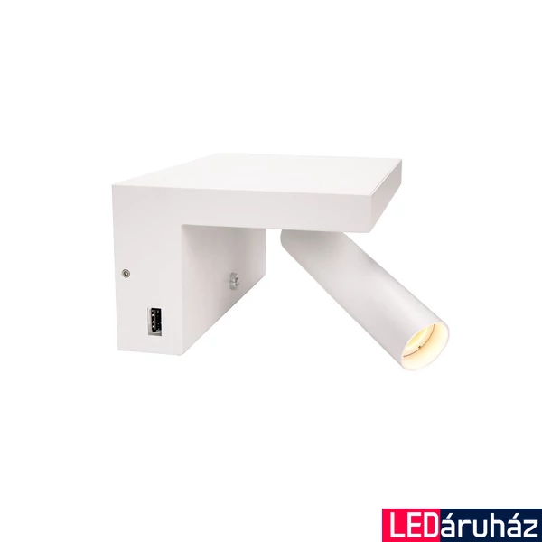 Fali lámpa, 2 db USB csatlakozó, polc funkcióval, fehér, 3000K melegfehér, 390 lm, CRI 70, 40°, SLV Karpo Bedside 1002140