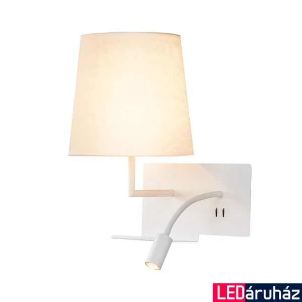 Fali lámpa, olvasókar, polc, 2xUSB csatlakozó, bal, fehér, 3000K melegfehér, 120 lm, 110°, SLV Somnila Flex 1003459