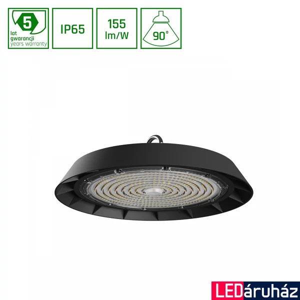 Csarnokvilágító lámpa, fekete, 4000K melegfehér, 30000 lm, CRI 80, 90°, SPECTRUM LED SLI044026NW_PW