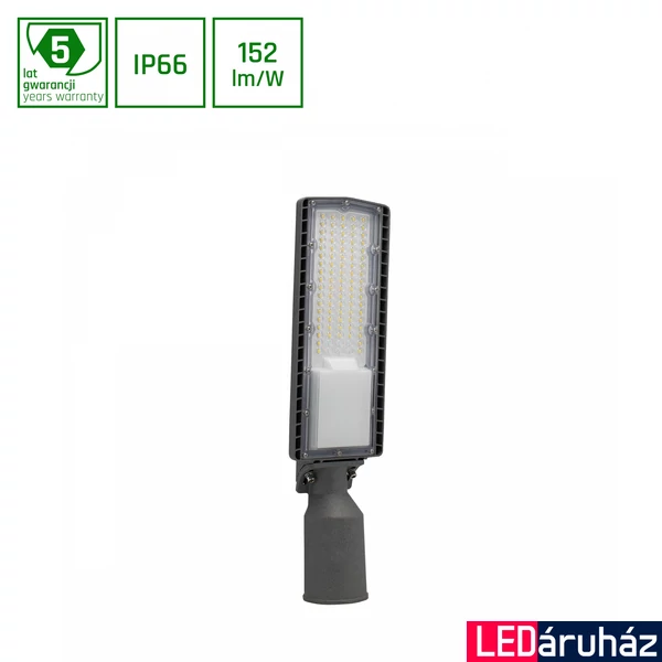 Kültéri Utcai lámpa, szürke, 4000K melegfehér, beépített LED, 7200 lm, CRI 70, 130/80°, SPECTRUM LED SLI027014NW_PW