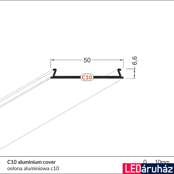 Topmet széles C10 ezüst eloxált alumínium takarólemez Lowi, Phil és Phil53 profilokhoz - 63560020 - szálban