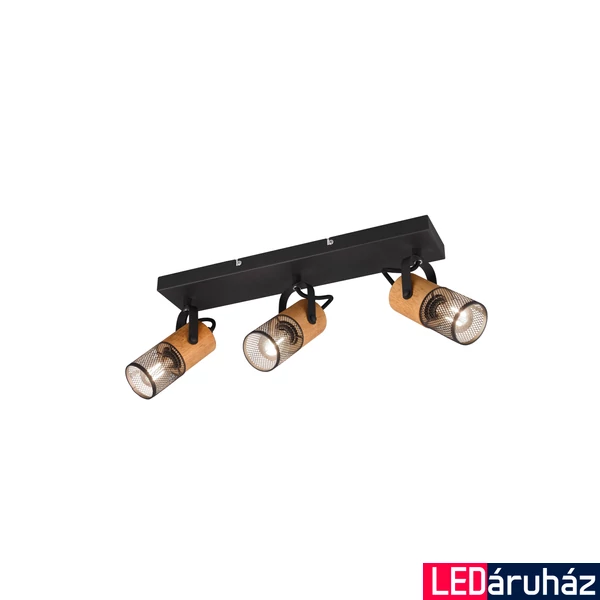 TRIO TOSH spotlámpa, 3 forgatható lámpafejjel, fa és rács részletekkel, fekete, 3 db E14 foglalattal, TRIO-804300332