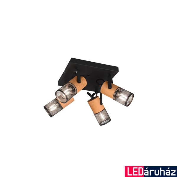 TRIO TOSH spotlámpa, 4 forgatható lámpafejjel, fa és rács részletekkel, fekete, 4 db E14 foglalattal, TRIO-804300432